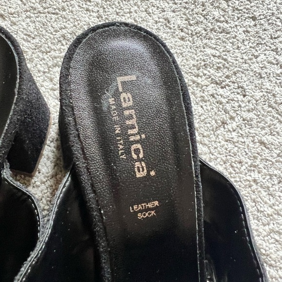 New Lamica Block Heel Sandals Size 40 Black Open Toe Suede Leather pumps - Picture 5 of 6